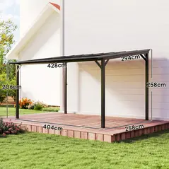 Outsunny 3 x 4.3m Metal Pergola with UPF 50+ and Waterproof Polycarbonate Roof, Wall-Mounted or Free Standing Garden Gazebo, Wind-resistant Outdoor Sun Shade, Dark Grey - 4