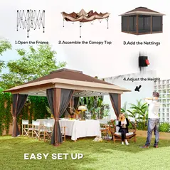 Outsunny 3.6 x 3.6m Pop-Up Gazebo, with Accessories - Brown - 4