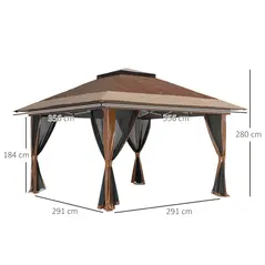 Outsunny 3.6 x 3.6m Pop-Up Gazebo, with Accessories - Brown - 3