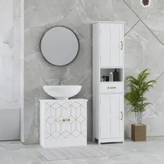 HOMCOM Under Sink Bathroom Cabinet, Under Sink Cabinet with Adjustable Shelf and Open Compartment for Basin with or without Pedestal, 60 x 30 x 60cm, White - 8