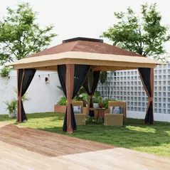 Outsunny 3.6 x 3.6m Pop-Up Gazebo, with Accessories - Brown - 2