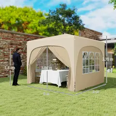 Outsunny 3 x 3m Pop-Up Gazebo Shelter, with Accessories - Sand - 3