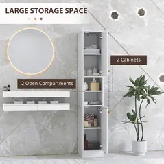 HOMCOM Tall Bathroom Storage Cabinet with Doors, Slim Bathroom Storage Unit with Adjustable Shelves, Freestanding Bathroom Storage Unit, White - 5