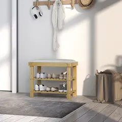 HOMCOM Bamboo Shoe Storage Bench, 3-Tier Shoe Bench with Seat Cushion, Shoe Rack for Entryway, Hallway, Living Room, Bedroom, Cream White - 7
