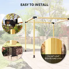 Outsunny Pergola Kit, DIY Pergola Brackets with 3-Way Pergola Corner Brackets and Post Base for 4" x 4" (Actual 3.6" x 3.6") Lumber, 8 PCS Includes Screws - 5