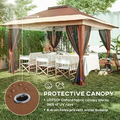 Outsunny 3.6 x 3.6m Pop-Up Gazebo, with Accessories - Brown - 6