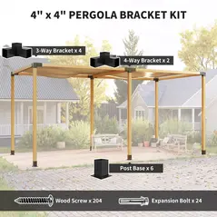 Outsunny 12PCS Pergola Kit, Pergola Brackets with 3-Way & 4-Way Corner Brackets for 9.6 x 9.6 cm (Actual 9.2 x 9.2 cm) Lumber - 4