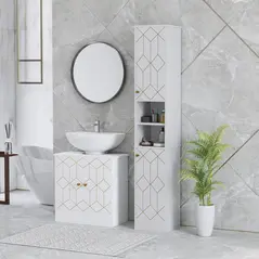 HOMCOM Tall Bathroom Storage Cabinet with Doors, Slim Bathroom Storage Unit with Adjustable Shelves, Freestanding Bathroom Storage Unit, White - 2