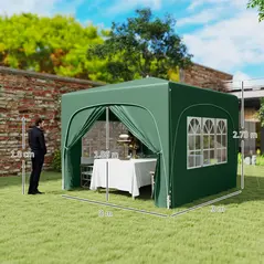 Outsunny 3 x 3m Pop-Up Gazebo Shelter, with Accessories - Dark Green - 3