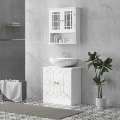 HOMCOM Under Sink Bathroom Cabinet, Under Sink Cabinet with Adjustable Shelf and Open Compartment for Basin with or without Pedestal, 60 x 30 x 60cm, White - 2