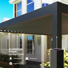 Outsunny 3 x 3(m) Electric Louvered Pergola with LED Lights, Aluminium Pergola Hardtop Gazebo with Remote, Adjustable Roof and Drainage System, Water and UV Proof - 8