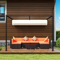 Outsunny 3 x 3 m Pergola, with Sliding Canopy - Cream White - 9