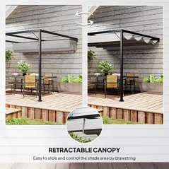Outsunny 3 x 3 m Pergola, with Sliding Canopy - Grey - 4