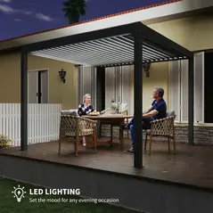 Outsunny 3 x 3(m) Electric Louvered Pergola with LED Lights, Aluminium Pergola Hardtop Gazebo with Remote, Adjustable Roof and Drainage System, Water and UV Proof - 6