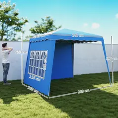 Outsunny 2.4 x 2.4m Two Wall Pop Up Gazebo - Blue - 3
