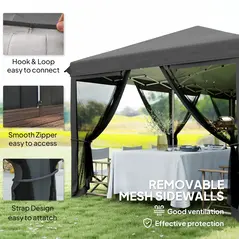 Outsunny 3 x 6m Pop Up Gazebo, Outdoor Canopy Shelter, Marquee Party Wedding Tent with 6 Mesh Walls and Carry Bag, Black - 6