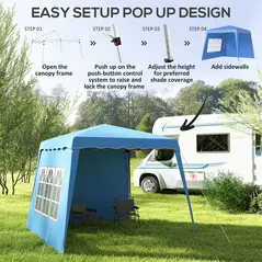 Outsunny 2.4 x 2.4m Two Wall Pop Up Gazebo - Blue - 5