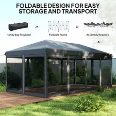 Outsunny 3 x 6m Pop Up Gazebo, Outdoor Canopy Shelter, Marquee Party Wedding Tent with 6 Mesh Walls and Carry Bag, Black - 5