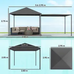 Outsunny 3 x 3 or 3 x 6m Garden Gazebo with Extendable Awning and Wheels, UPF30+ Outdoor Metal Gazebo Canopy Shelter for BBQ, Event, Party - 3