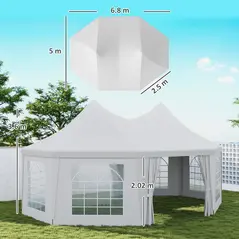 Outsunny 6.8 x 5m Octagonal Marquee Gazebo - White - 3