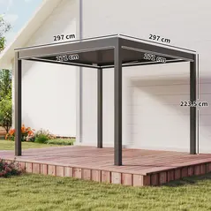 Outsunny 3 x 3(m) Electric Louvered Pergola with LED Lights, Aluminium Pergola Hardtop Gazebo with Remote, Adjustable Roof and Drainage System, Water and UV Proof - 4