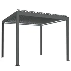 Outsunny 3 x 3(m) Electric Louvered Pergola with LED Lights, Aluminium Pergola Hardtop Gazebo with Remote, Adjustable Roof and Drainage System, Water and UV Proof - 3