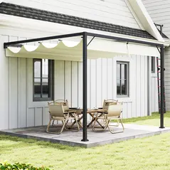 Outsunny 3 x 3 m Pergola, with Sliding Canopy - Cream White - 2