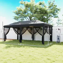 Outsunny 3 x 6m Pop Up Gazebo, Outdoor Canopy Shelter, Marquee Party Wedding Tent with 6 Mesh Walls and Carry Bag, Black - 3