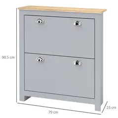 HOMCOM 2 Drawer Shoe Cabinet Modern Narrow Shoe Cupboard Hallway Wooden Storage Organiser with Flip Doors Adjustable Shelf for 6-12 Pairs, Grey - 3