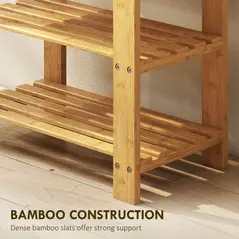 HOMCOM Two Shelf Bamboo Shoe Storage Bench - Natural Finish - 7