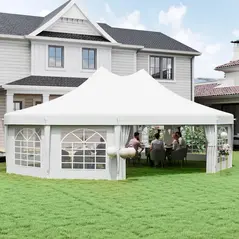 Outsunny 10 Sides Decagonal Garden Gazebo Marquee Party Tent Wedding Canopy Outdoor Heavy Duty Metal Frame (8.9m x 6.5m) - White - 2