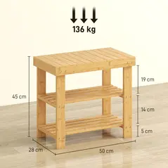 HOMCOM Two Shelf Bamboo Shoe Storage Bench - Natural Finish - 3