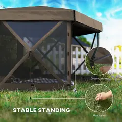Outsunny 3 x 3(m) Hexagon Pop Up Gazebo with 5 Sides and Carry Bag, Waterproof, UV Resistant Party Tent Instant Event Shelter with Netting for Garden, Patio, Brown - 7