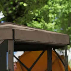 Outsunny 3 x 3(m) Hexagon Pop Up Gazebo with 5 Sides and Carry Bag, Waterproof, UV Resistant Party Tent Instant Event Shelter with Netting for Garden, Patio, Brown - 8