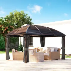 Outsunny 3 x 4m Hardtop Gazebo Canopy with Metal Roof, Aluminium Gazebo Permanent Pavilion with Netting and Curtains, Dark Grey - 8