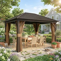 Outsunny 3.6 x 3 m Aluminium Hardtop Gazebo, with Accessories - Brown - 2