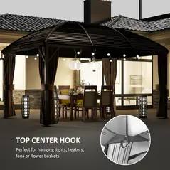 Outsunny 3 x 4m Hardtop Gazebo Canopy with Metal Roof, Aluminium Gazebo Permanent Pavilion with Netting and Curtains, Brown - 6