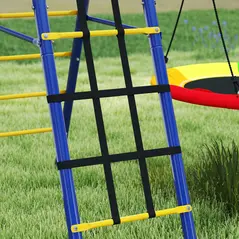 AIYAPLAY 6 in 1 Metal Kids Swing Set with 3 Swings, Climbing Ladder & Net, Basketball Hoop, for Ages 3-8 - 9