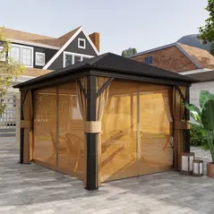 Outsunny 3.6 x 3 m Aluminium Hardtop Gazebo, with Accessories - Brown - 8