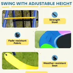 AIYAPLAY 6 in 1 Metal Kids Swing Set with 3 Swings, Climbing Ladder & Net, Basketball Hoop, for Ages 3-8 - 7