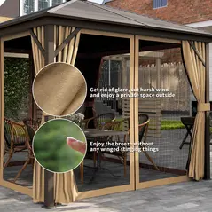 Outsunny 3 x 3(m) Metal Hardtop Gazebo, with Curtains and Accessories - Brown - 5