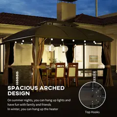 Outsunny 3.65 x 3(m) Hardtop Steel Gazebo Canopy with Aluminium Frame, Double Roof, Net Sidewalls and Curtains, Coffee - 6