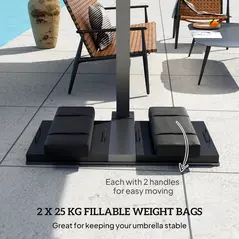 Outsunny Parasol Weights Set of 2, Parasol Base Weights Bags, 25kg Fillable Sandbag Weights with Handles, Cantilever Umbrella Base Weights, Black - 4