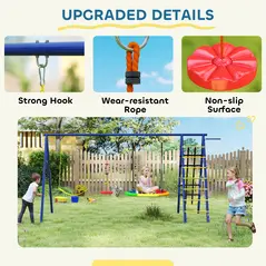 AIYAPLAY 6 in 1 Metal Kids Swing Set with 3 Swings, Climbing Ladder & Net, Basketball Hoop, for Ages 3-8 - 8
