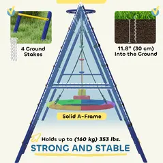 AIYAPLAY 6 in 1 Metal Kids Swing Set with 3 Swings, Climbing Ladder & Net, Basketball Hoop, for Ages 3-8 - 6