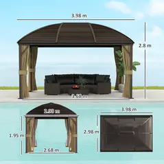 Outsunny 3 x 4m Hardtop Gazebo Canopy with Metal Roof, Aluminium Gazebo Permanent Pavilion with Netting and Curtains, Brown - 3