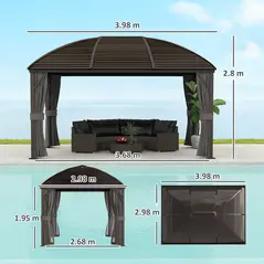 Outsunny 3 x 4m Hardtop Gazebo Canopy with Metal Roof, Aluminium Gazebo Permanent Pavilion with Netting and Curtains, Dark Grey - 3