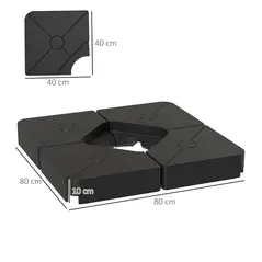 Outsunny Umbrella Weights for Cantilever Parasols, Set of 4 Heavy Duty Parasol Base Weights, 64kg Sand or 55kg Water Filled, Black - 3