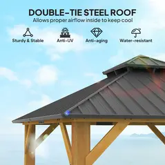 Outsunny 3x(3)M Outdoor Hardtop Gazebo Canopy with 2-Tier Roof and Solid Wood Frame, Outdoor Patio Shelter for Patio, Garden, Grey - 6