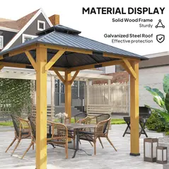 Outsunny 3x(3)M Outdoor Hardtop Gazebo Canopy with 2-Tier Roof and Solid Wood Frame, Outdoor Patio Shelter for Patio, Garden, Grey - 4